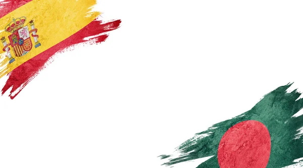 Bandeiras de Espanha e Bangladesh em fundo branco — Fotografia de Stock
